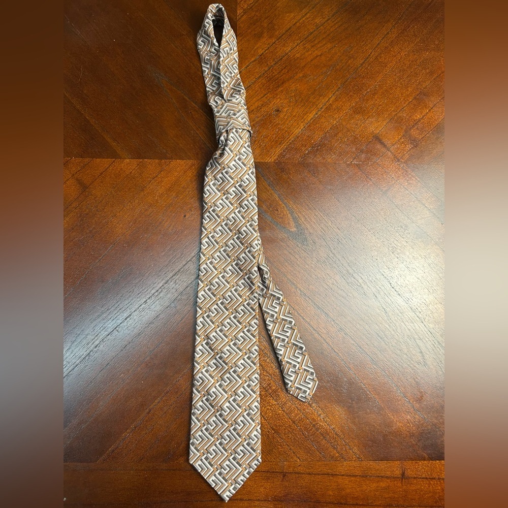 Pal Zileri Brown and White Geometric Tie